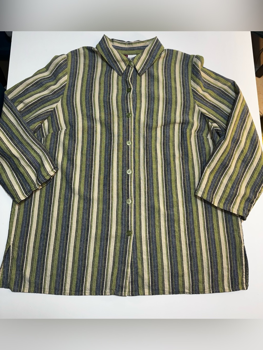 JM Collection by Jennifer Moore Women’s 18W Striped Linen Rayon Button-Up Top